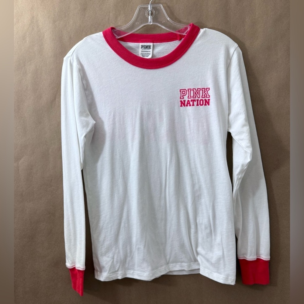 PINK Victoria’s Secret PINK NATION Long Sleeve Logo Ringer T-Shirt Size XS